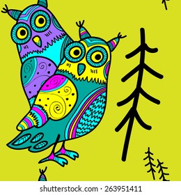 Vector seamless patterns with colored owl-9