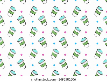 Vector Seamless Patterns With Colorful Random Objects. Repeating Vector Texture. Isolated On White Background.  Pattern For Notebooks, Magazines And Web Sites