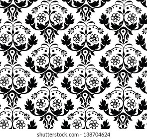 Vector seamless patterns consisting of abstract flowers, decorated in  	black-and-white color