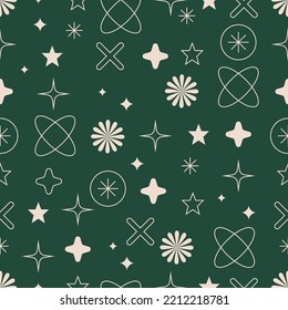 Vector seamless patterns with different geometric shapes and elements. Christmas decoration