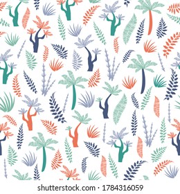 vector seamless patterns with dinosaurs and ferns. texture for children with cartoon motives and plants. patterns for decorating fabrics and children's clothing