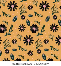  vector seamless patterns of flowers and leaves. Simple modern illustration for trendy fabrics, wallpaper, wrapping paper, linens in different colors.