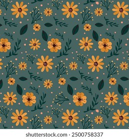  vector seamless patterns of flowers and leaves. Simple modern illustration for trendy fabrics, wallpaper, wrapping paper, linens in different colors.