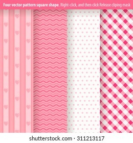 Vector seamless patterns. Fond pink and white colors. Endless texture can be used for printing onto fabric and paper or invitation. Abstract geometric shapes.