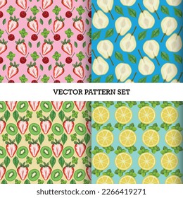 Vector Seamless Patterns of Fruits Set 