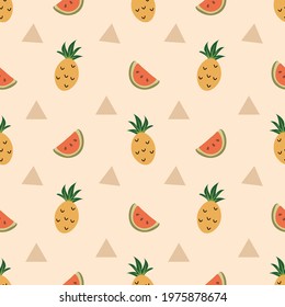 vector seamless patterns with fruits. Trendy hand drawn textures. Modern abstract design for paper, cover, fabric, interior decor and other users.