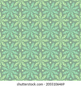 Vector seamless patterns of green simple flower shapes and dots.Cute background of geometric texture. Modern graphic design for textiles,fabrics,wallpaper,wrapping paper,printing.
