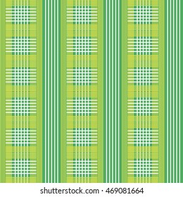 Vector seamless patterns. Green, white and yellow color.Checkered, plaid background. Spring pattern.