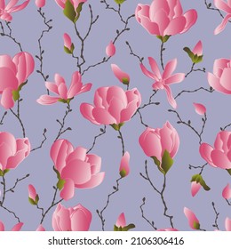 vector seamless patterns of magnolia flowers with branches and leaves. Botanical illustration for wallpaper, textile, fabric, clothing, paper, postcards