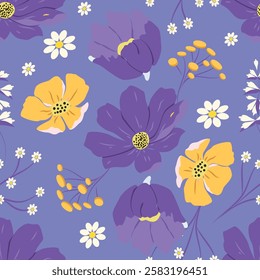 vector seamless patterns with meadow flowers