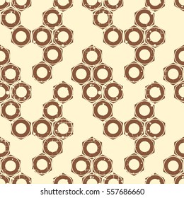Vector seamless patterns with mechanism of screw nuts. Creative geometric grunge backgrounds. Texture with cracks, ambrosia, scratches, attrition. Graphic illustration
