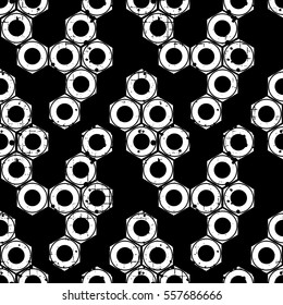 Vector seamless patterns with mechanism of screw nuts. Creative geometric grunge backgrounds. Texture with cracks, ambrosia, scratches, attrition. Graphic illustration