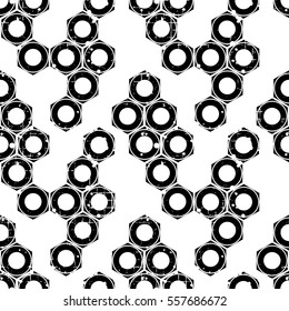 Vector seamless patterns with mechanism of screw nuts. Creative geometric grunge backgrounds. Texture with cracks, ambrosia, scratches, attrition. Graphic illustration