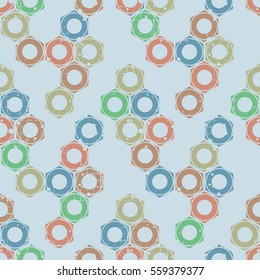 Vector seamless patterns with mechanism of screw nuts. Creative geometric grunge backgrounds. Texture with cracks, ambrosia, scratches, attrition. Graphic illustration..