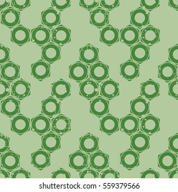 Vector seamless patterns with mechanism of screw nuts. Creative geometric grunge backgrounds. Texture with cracks, ambrosia, scratches, attrition. Graphic illustration..