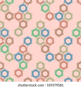 Vector seamless patterns with mechanism of screw nuts. Creative geometric grunge backgrounds. Texture with cracks, ambrosia, scratches, attrition. Graphic illustration..