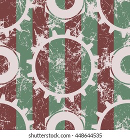 Vector seamless patterns with mechanism of watch. Creative geometric brown grunge backgrounds with gear wheel. Texture with cracks, ambrosia, scratches, attrition. Graphic illustration.  