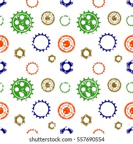 Vector seamless patterns with mechanism of watch. Creative geometric grunge backgrounds with gear wheel. Texture with cracks, ambrosia, scratches, attrition Graphic illustration