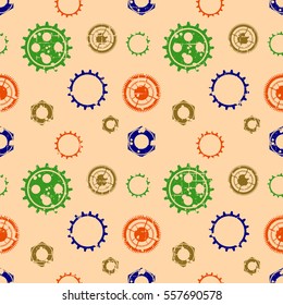 Vector seamless patterns with mechanism of watch. Creative geometric grunge backgrounds with gear wheel. Texture with cracks, ambrosia, scratches, attrition. Graphic illustration.