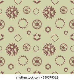 Vector seamless patterns with mechanism of watch. Creative geometric grunge backgrounds with gear wheel. Texture with cracks, ambrosia, scratches, attrition. Graphic illustration..