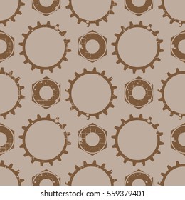 Vector seamless patterns with mechanism of watch. Creative geometric grunge backgrounds with gear wheel. Texture with cracks, ambrosia, scratches, attrition. Graphic illustration..