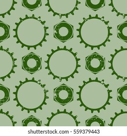 Vector seamless patterns with mechanism of watch. Creative geometric grunge backgrounds with gear wheel. Texture with cracks, ambrosia, scratches, attrition. Graphic illustration..
