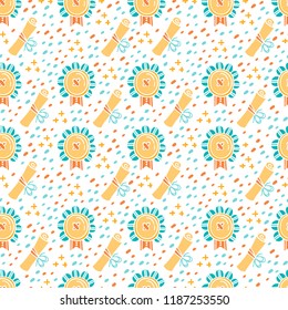 Vector seamless patterns with  medals  awards icons. Handdrawn doodle style.