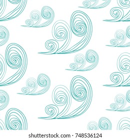 Vector seamless patterns on nautical theme. Blue doodle waves. Cute backgrounds for textile, scrapbook paper or gift envelope, wrapping paper.