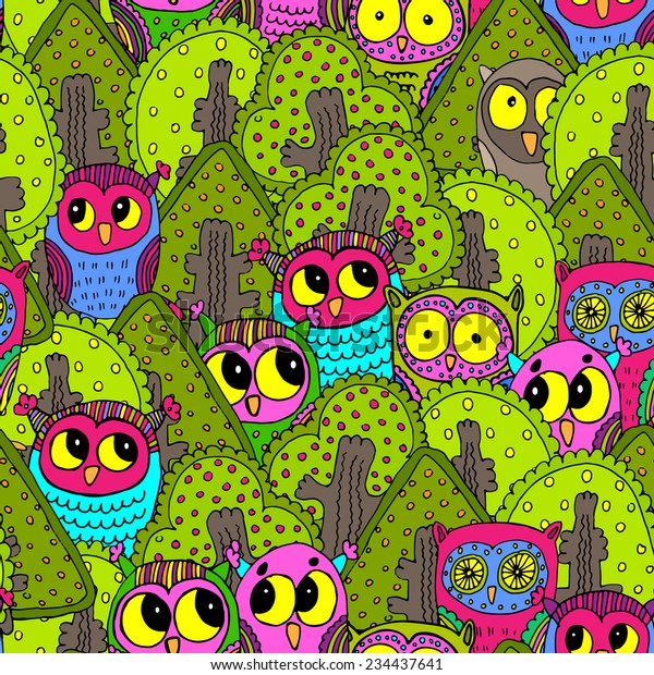 Vector Seamless Patterns Owl Forest Stock Vector (Royalty Free ...