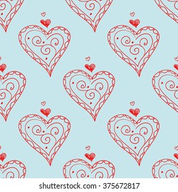 Vector seamless patterns. Red color. Endless texture can be used for printing onto fabric and paper or scrap booking. Valentines day background for invitation.