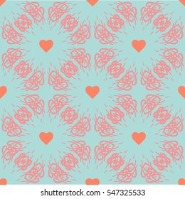 Vector seamless patterns. Red color. Endless texture can be used for printing onto fabric and paper or scrap booking. Valentines day background for invitation.