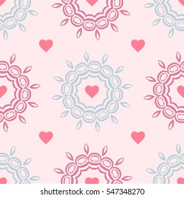 Vector seamless patterns. Red color. Endless texture can be used for printing onto fabric and paper or scrap booking. Valentines day background for invitation.