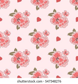 Vector seamless patterns. Red color. Endless texture can be used for printing onto fabric and paper or scrap booking. Valentines day background for invitation.