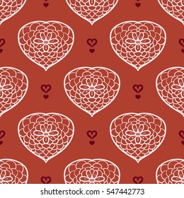 Vector seamless patterns. Red color. Endless texture can be used for printing onto fabric and paper or scrap booking. Valentines day background for invitation.