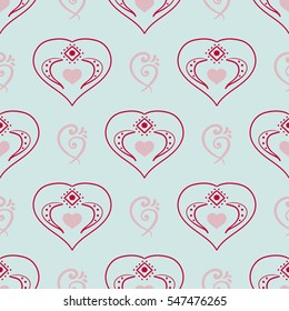 Vector seamless patterns. Red color. Endless texture can be used for printing onto fabric and paper or scrap booking. Valentines day background for invitation.