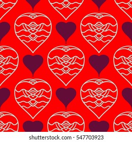 Vector seamless patterns. Red color. Endless texture can be used for printing onto fabric and paper or scrap booking. Valentines day background for invitation.
