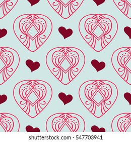 Vector seamless patterns. Red color. Endless texture can be used for printing onto fabric and paper or scrap booking. Valentines day background for invitation.