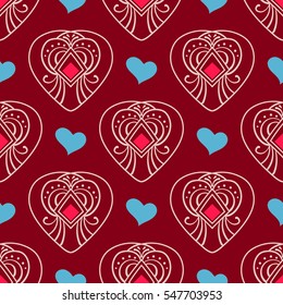 Vector seamless patterns. Red color. Endless texture can be used for printing onto fabric and paper or scrap booking. Valentines day background for invitation.