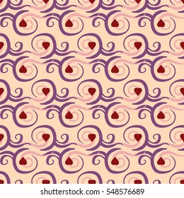 Vector seamless patterns. Red color. Endless texture can be used for printing onto fabric and paper or scrap booking. Valentines day background for invitation.