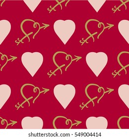 Vector seamless patterns. Red color. Endless texture can be used for printing onto fabric and paper or scrap booking. Valentines day background for invitation.