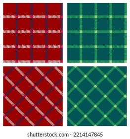 Vector seamless patterns - red, green. Cell. For fabric, plaid, bedspread, shirt, scarf, etc.
