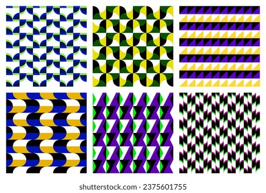 Vector seamless patterns set of different geometric color shapes. Abstract patterned tiles design.