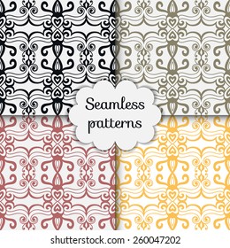 Vector seamless patterns set, hand drawn artwork. Geometric stylish background.