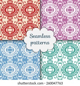Vector seamless patterns set, hand drawn artwork. Geometric stylish background.