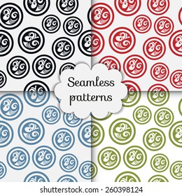 Vector seamless patterns set, hand drawn artwork. Geometric stylish background.