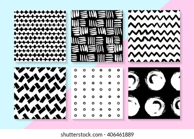 Vector seamless patterns set . Hand drawn brush textures