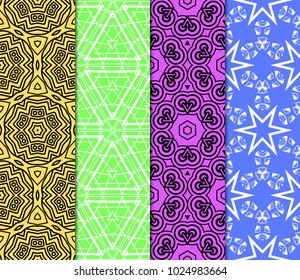 Vector seamless patterns set in trendy mono line style. Geometric textures. Fashion design