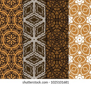Vector seamless patterns set in trendy mono line style. Geometric textures. Fashion design