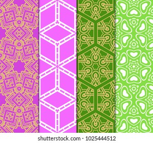 Vector seamless patterns set in trendy mono line style. Geometric textures. Fashion design