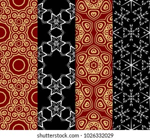 Vector seamless patterns set in trendy mono line style. Geometric textures. Fashion design